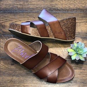 Blowfish Hiro Wiskey Brown Wedge Sandals